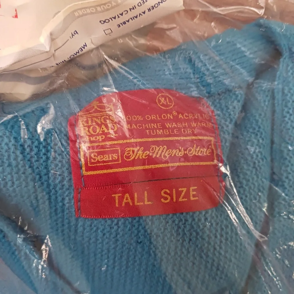 Vintage Sears Kings Road Shop Blue Orlon Acrylic Cardigan Sweater Mens XL Tall